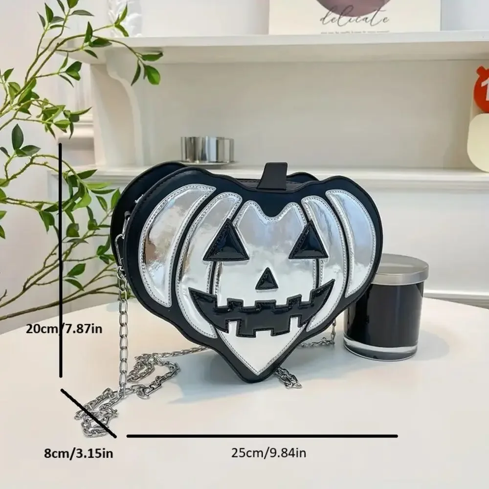 Silver Pumpkin Crossbody Bag – Halloween Jack-o' Purse with Chain Strap - Picture 2 of 2